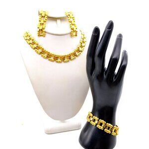 Quality Vintage Tank Track Jewelry Parure, Matching Book Chain Necklace Link Bra